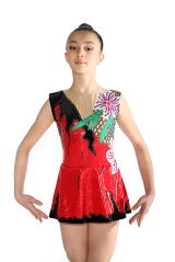 Competition leotards with red hologram base, no sleeve.